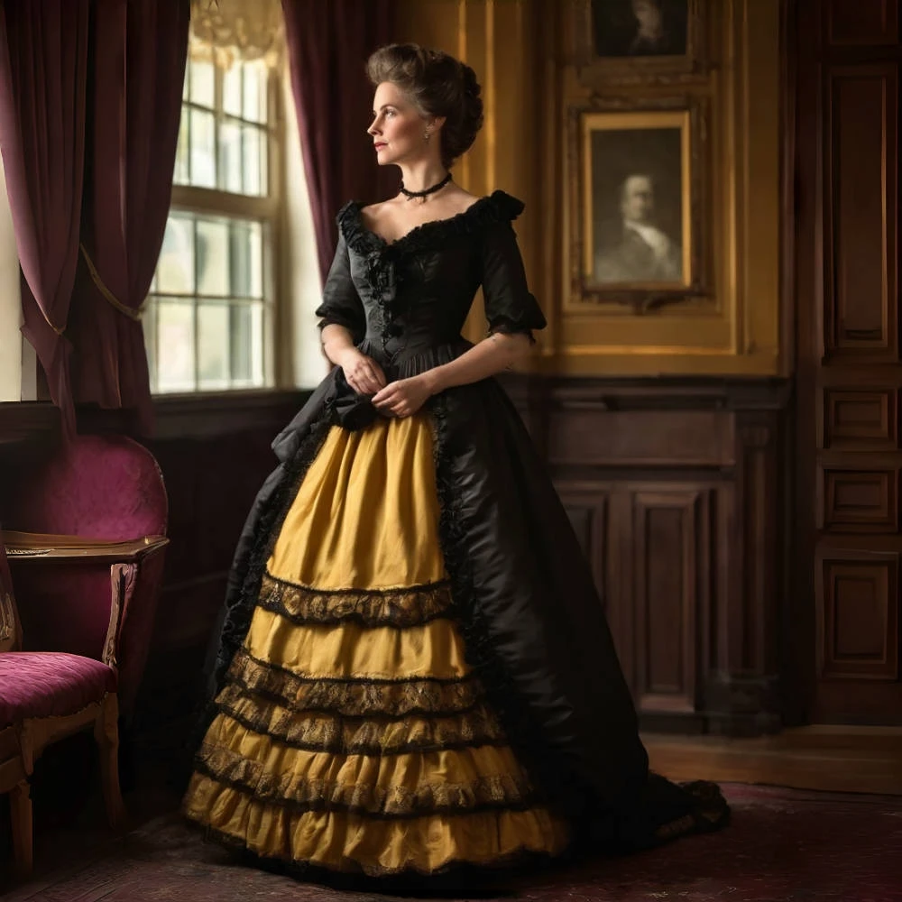 Vintage Black Yellow Prom Dresses V-Neck Half Sleeves Layered Evening Gowns | eBay Vintage Black Yellow Prom Dresses V-Neck Half Sleeves Layered Evening Gowns | eBay