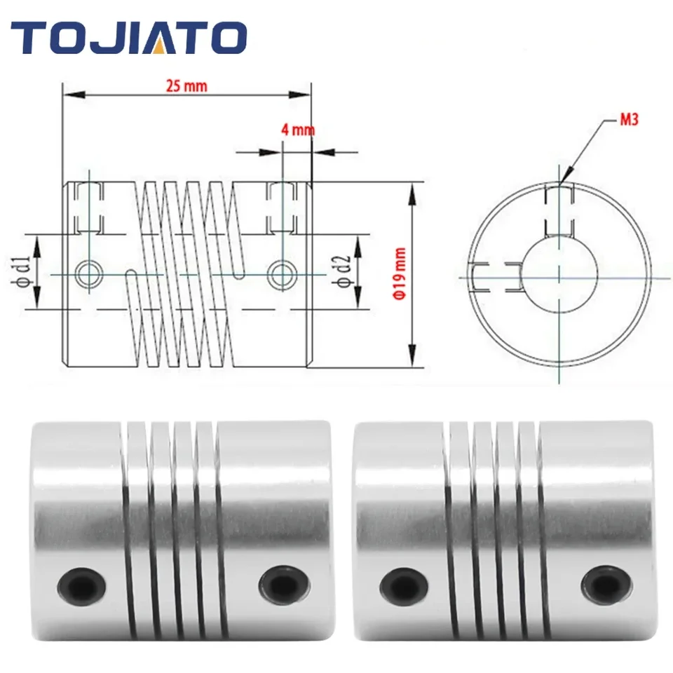 Set 5 Giunti Flessibili In Alluminio Per Albero Da 4 Mm A 6 Mm, Per Motori Passo-passo CNC E Stampanti 3D, L25 X D19 Mm