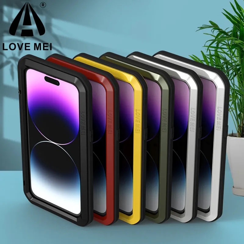 

Love Mei Phone Cases Silicone Military Grade Metal Protective Cover Shockproof And Dustproof For Iphone 14 Pro Max Plus Case