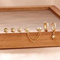 6PCS Fashion Cute Zircon Flower Ear Stud For Women Fashion 18K Gold Plated Star Ear Stud Earring Piercing Girl Set Jewelry Gift - Image 5