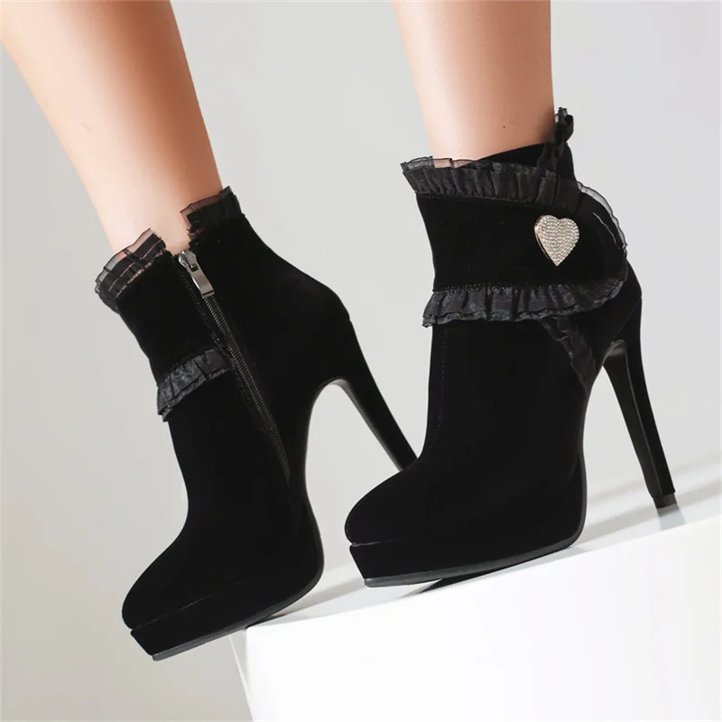 

Women Short Boots 2023 Winter Heart-Shaped Pointed Toe Ankle Boots Plus Size 45 Elegant Party Platform Women Shoes Dropshopping