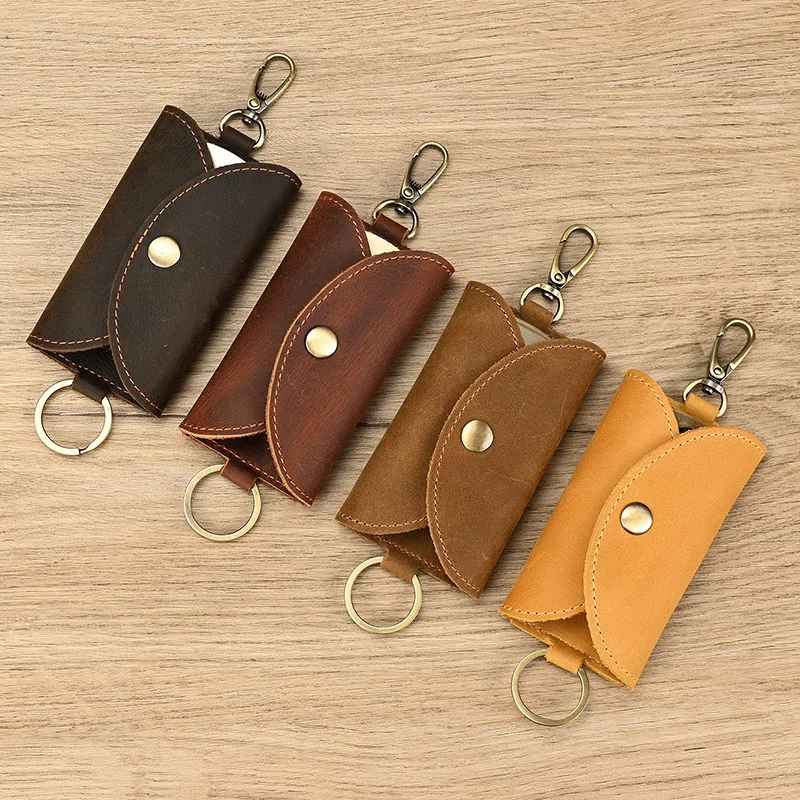 Leather Key Wallet and Keychain Holder - Unisex Simple Solid Color Storage Case