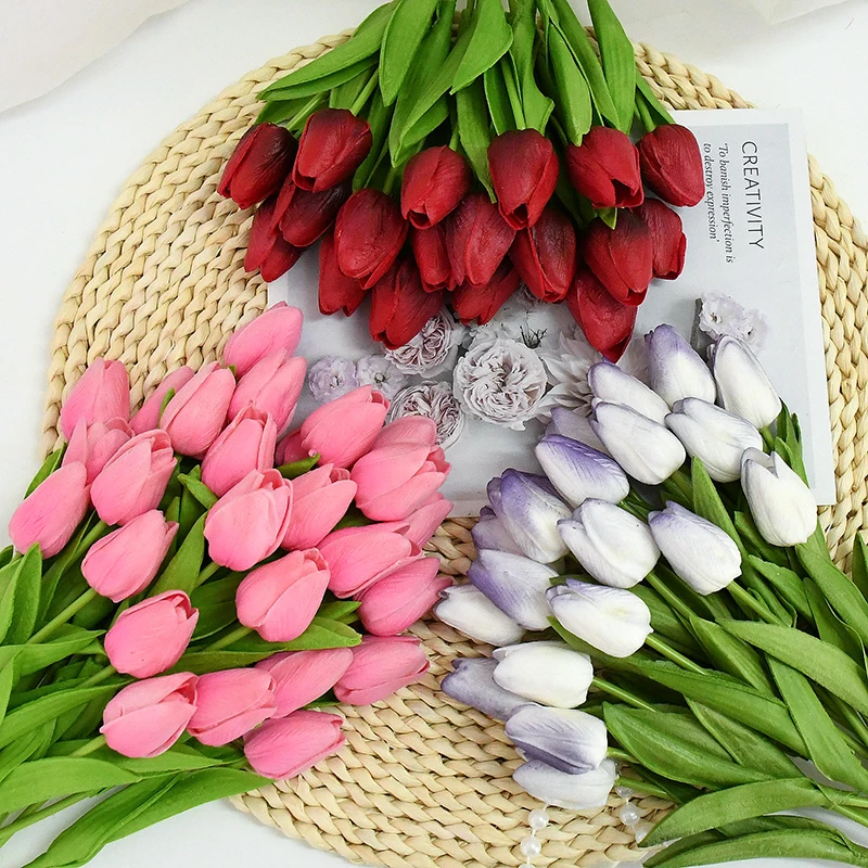 10/30pcs Tulip Artificial Flowers Real Touch Flowers Wedding Decor Simulation Bride Bouquets Pu Tulips for Home Party Vase Decor images - 6