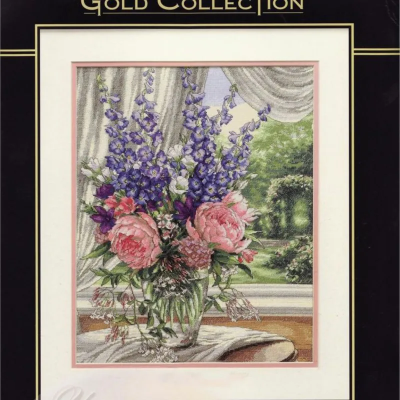 Lovely Counted Cross Stitch Kit, Peonies and Delphinium Flowers Dim 35257, 14, 16, 18, 27, 28, Top Quality