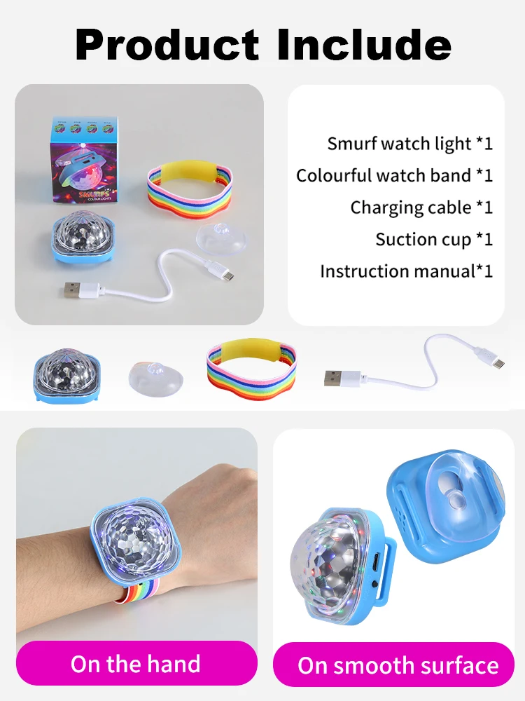 Nachtlampje Portable LED Night Light Disco Wearable Watch Sound Control Projection Disco Stage Lights Ambient Lamp for KTV Bar
