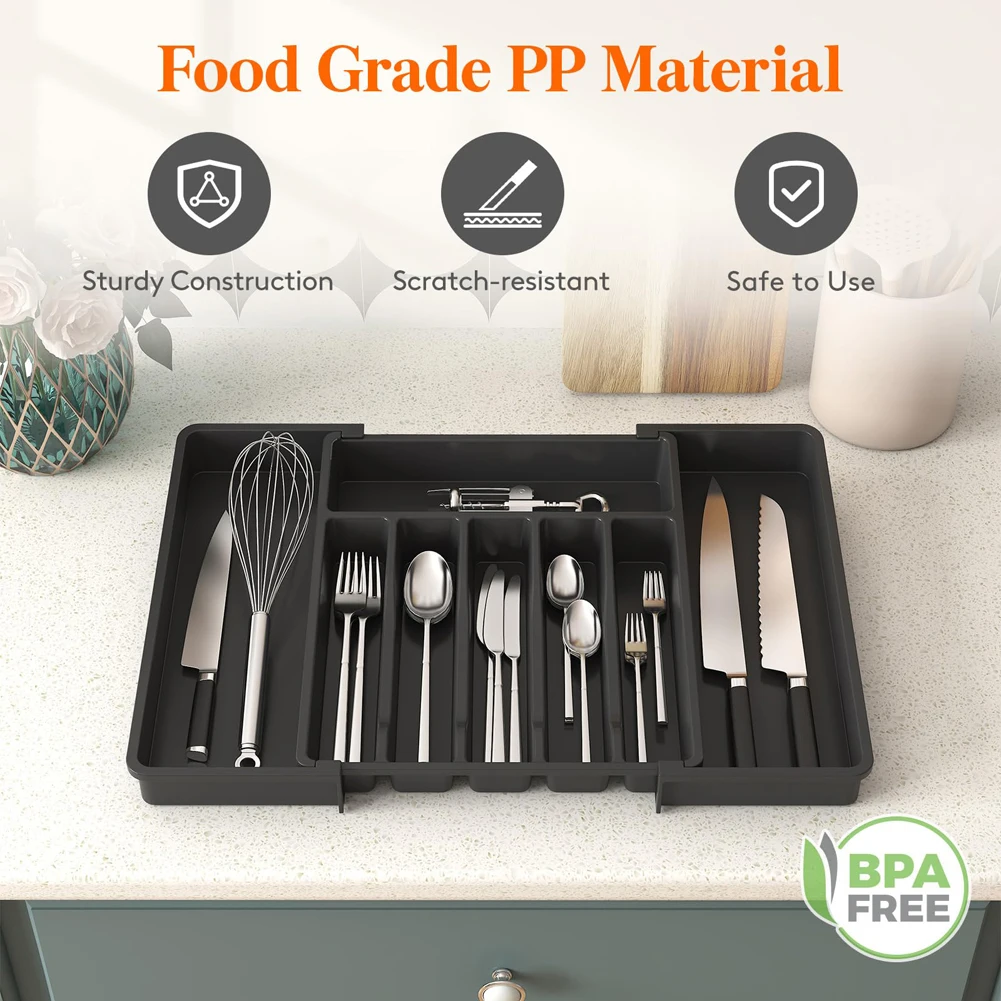 8 Grids Adjustable Kitchen Storage Organizer Tray – Plastic Multifunctional Drawer Organizer for Kitchen Counter Utensils