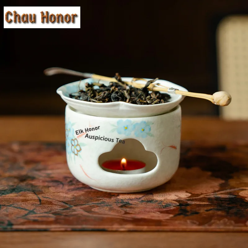 Hand-painted Blue Star Flower Tea Warmer Holder Candle Heater Stove Kettle Stand Boiling Water Carbon Furnace Chinese Tea Set