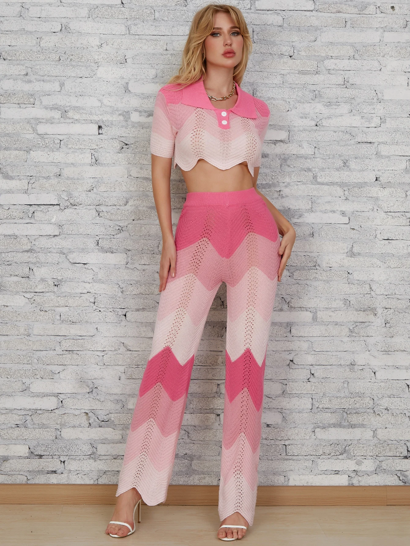 

InGrily Knit Patchwork Straight Pants Women Crochet Trend Loose High Waist Blocking Stretchy Trousers Female Streetwear Bottoms