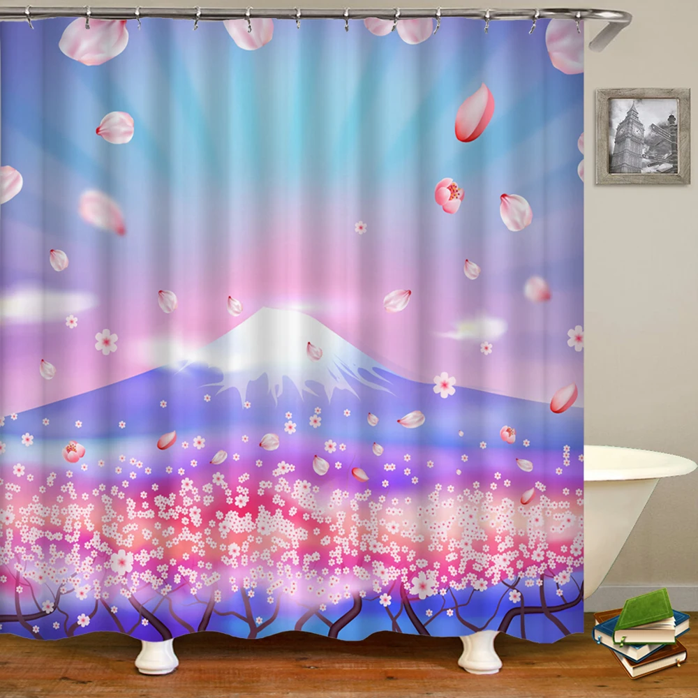 Details about   Pink Asian Cherry Blossoms Shower Curtain Bathroom Decor Fabric & 12hooks 