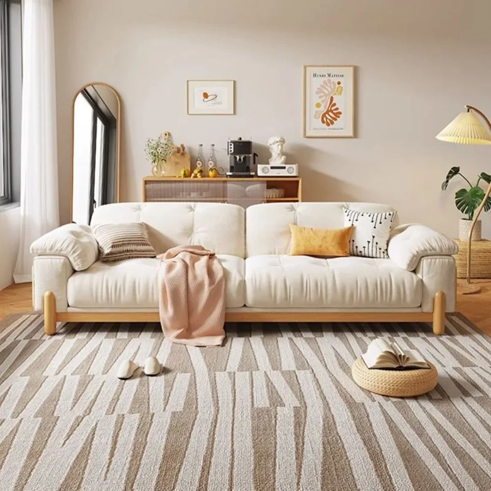 

Japanese-style fabric sofa, tofu block, living room, small apartment, log style, Nordic elephant ear, solid wood furniture