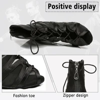 DKZSYIM Black Mesh Latin Dance Shoes Women/Ladies Ballroom Lace-Up Dance Boots Soft Suede Fashion Dance Shoes High Heels 6-10CM 2