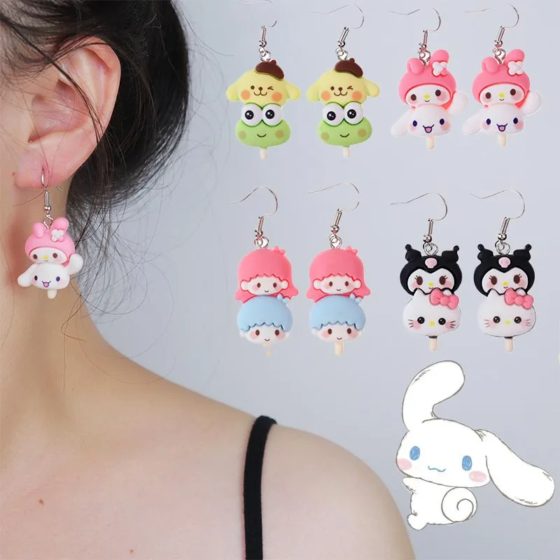 Kawaii Sanrioed String Orecchini Hello Kitty Kuromi Little Twin Star Keroppi Orecchini A Bottone Orecchini Pendenti Gioielli Donna