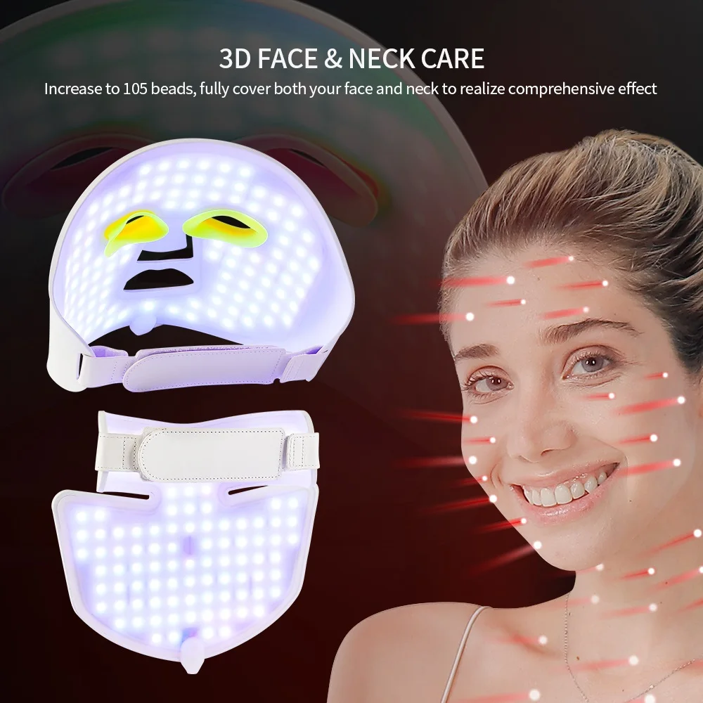 Face Mask Facial Neck Mask Neck Anti Wrinkle Mask Face Neck Silicone Mask 7 Colors Photon Facial Beauty Mask Skin Rejuvenation Anti-Wrinkle Ance Treatment Skin Care LED