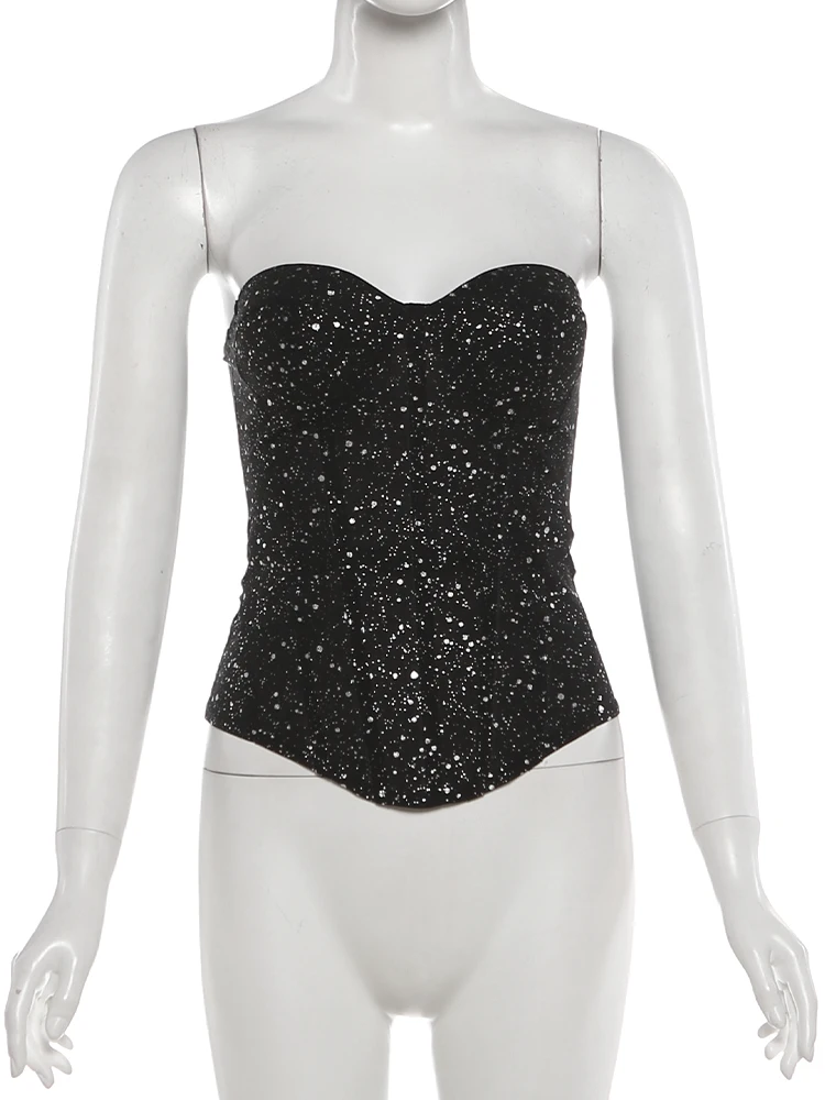 Nibber Shiny Corset Tops Women Low-Neck Skinny Simple Classic 2026 Summer New Trend Sexy Midnight Valentine's Day Streetwear