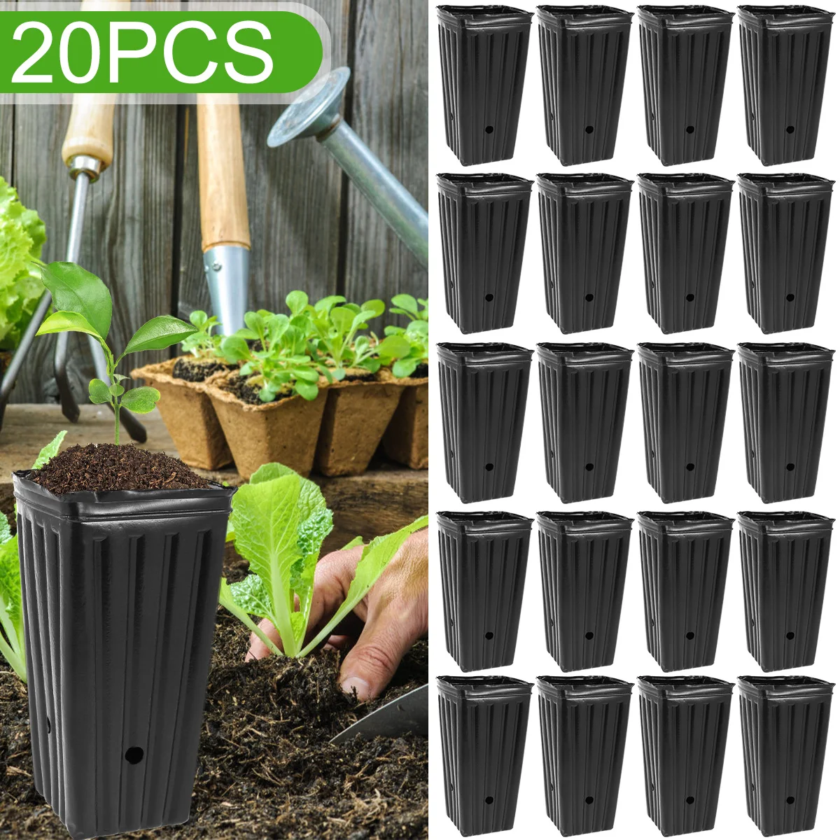 20pcs Tall Tree Pot Plastic Deep Nursery Treepot 7.8inch Tall Seedling