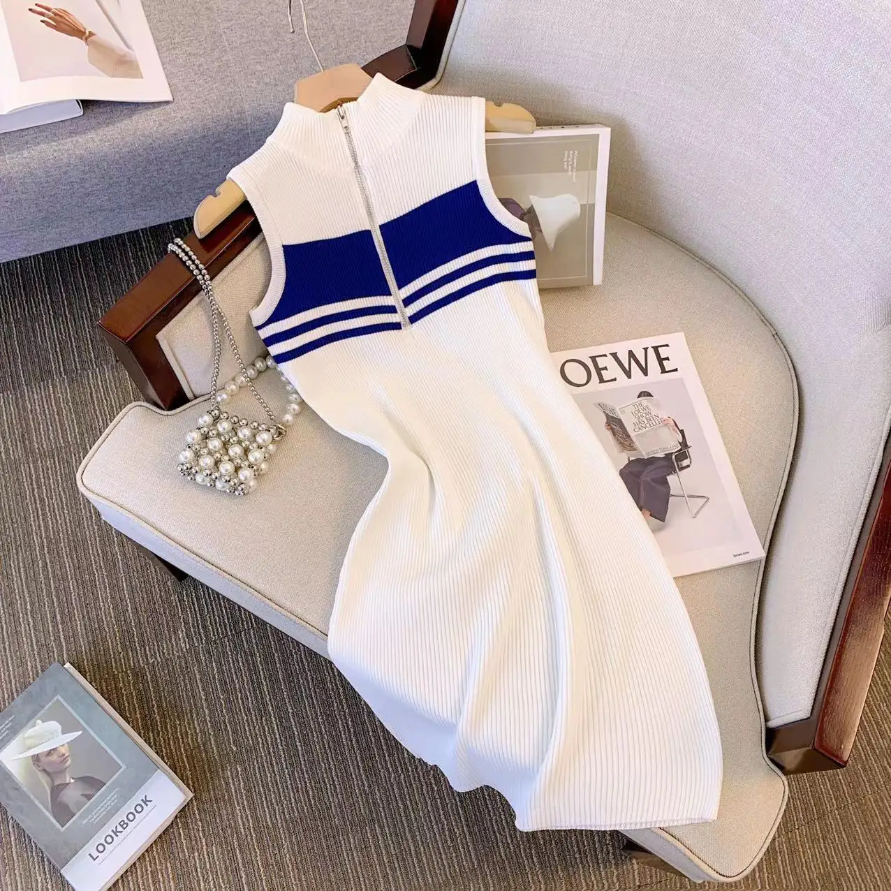 

Fashion Sexy Package Hips Sheath Mini Dress Women Sleeveless Knitted Summer Dress Chic Y2K High Street Style Party Vestidos P946