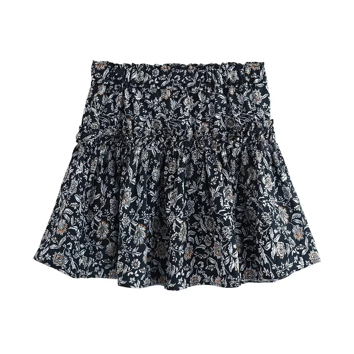 

TRAF Woman Print Mini Skirts Vintage High Waist Elastic A Line Skirt 2024 Summer Fashion Ruched Casual Female Streetwear Skirts
