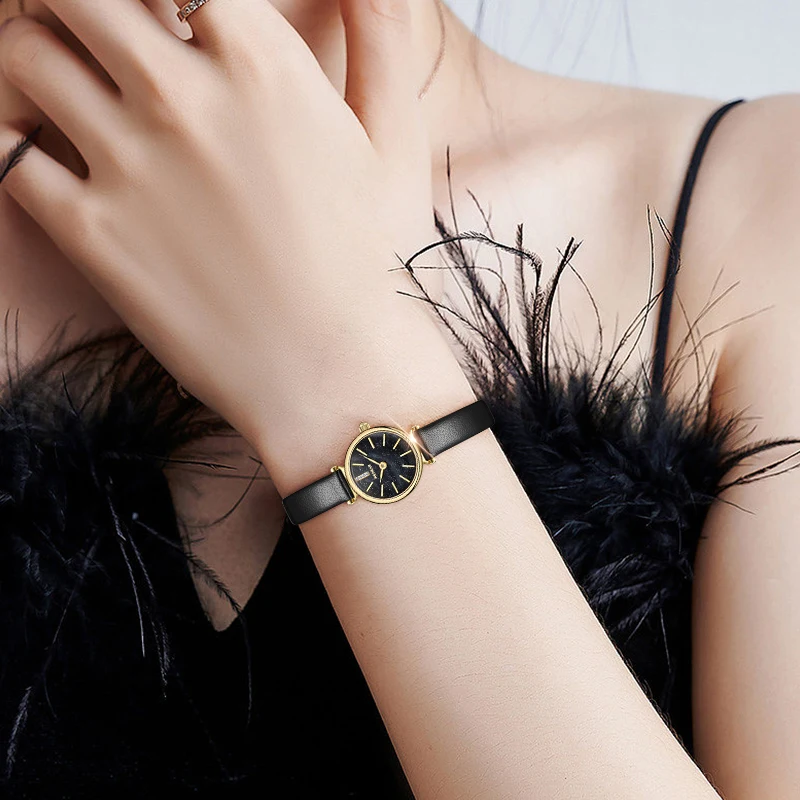 Small Dial Women Watch Fashion Watches Diamond Inlay Luxury Genuine Leather Ladies Female Quartz Waterproof Clock New Wristwatch