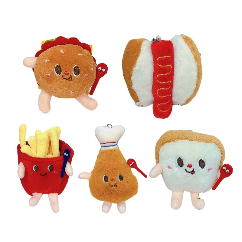 

Cartoon Plush Keyring Burger/Fries Ornament Key Pendant Women Purse Decorations