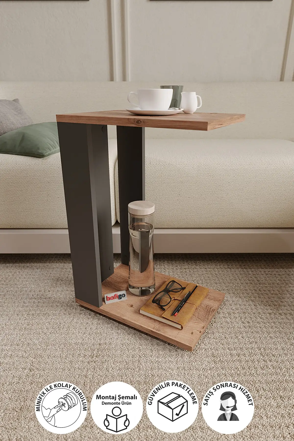 

End Table Side Table C Coffee Table Wheeled Coffee Table Sofa Table Pine - Anthracite