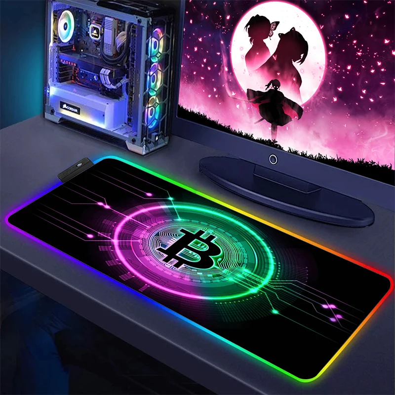 Bitcoin Backlit Teclado Mouse Pad Tapete Anime Tapete Rgb Acessórios Led Gamer Gabinete de Computador Mats Mesa pc Laptops Gaming