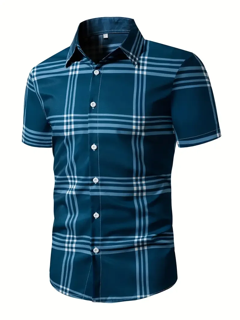 Shirt 3D Printed Striped Plaid Pattern Daily Commute Wear With Men Women Stylish Personality Lapel Button-up Short-sleeved Shirt 6