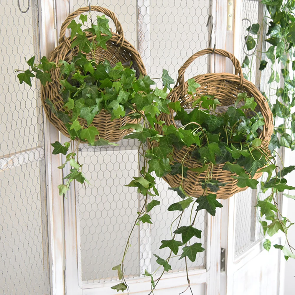 2/4/8/10pcs Wall Hanging Handmade Wicker Rattan Flower Basket Green Vine Pot Planter Hanging Vase Wall Plant Basket For Garden