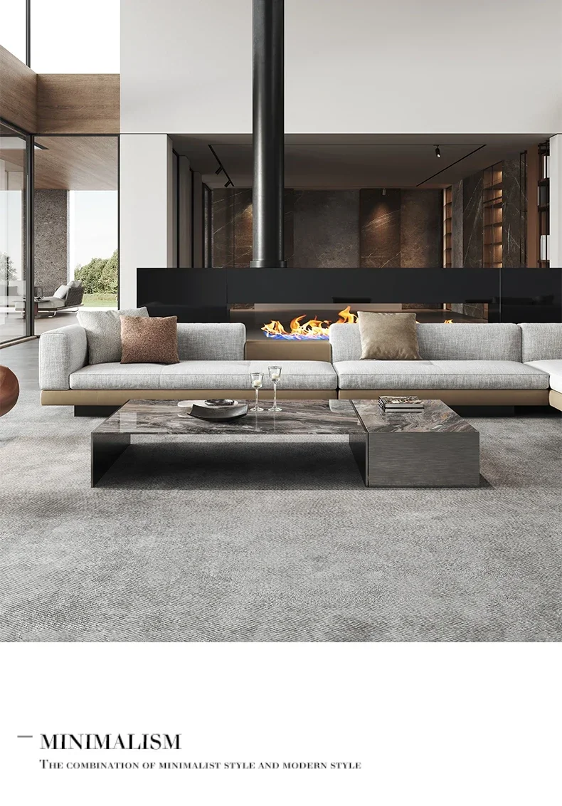 1Brown Square Table Coffee Combination Short Tea Living Room Home Advanced Stone Plate Side Table