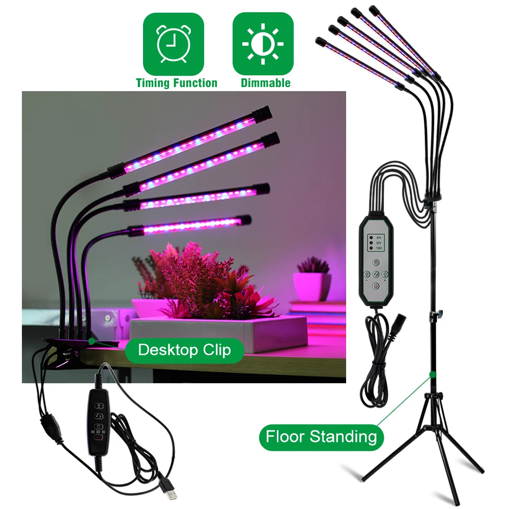 LED Grow Light USB 5V / Plug 12V Phyto Lamp Full Spectrum Plant Light with Control Timer Indoor Phytolamp for Plants Flower Tent