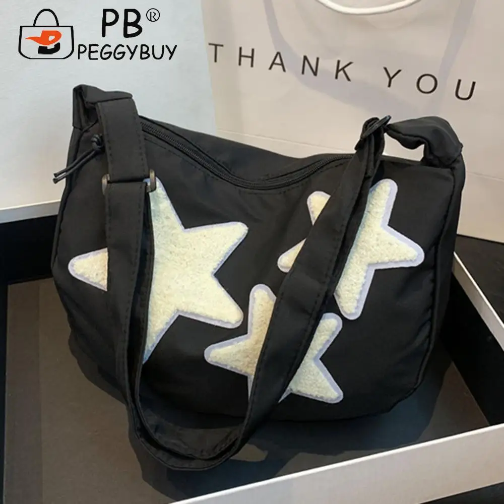 Women Canvas Messenger Shoulder Bag Crossbody Sling Bag Y2k Hobo Pentagram Zipper Satchel Tote Student Book