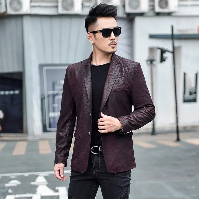 Spring Autumn Genuine Leather Jackets Mens New Korean Youth Slim Casual Sheepskin Suits Single Breasted Outerwear Fashion Coat western sheepskin coat