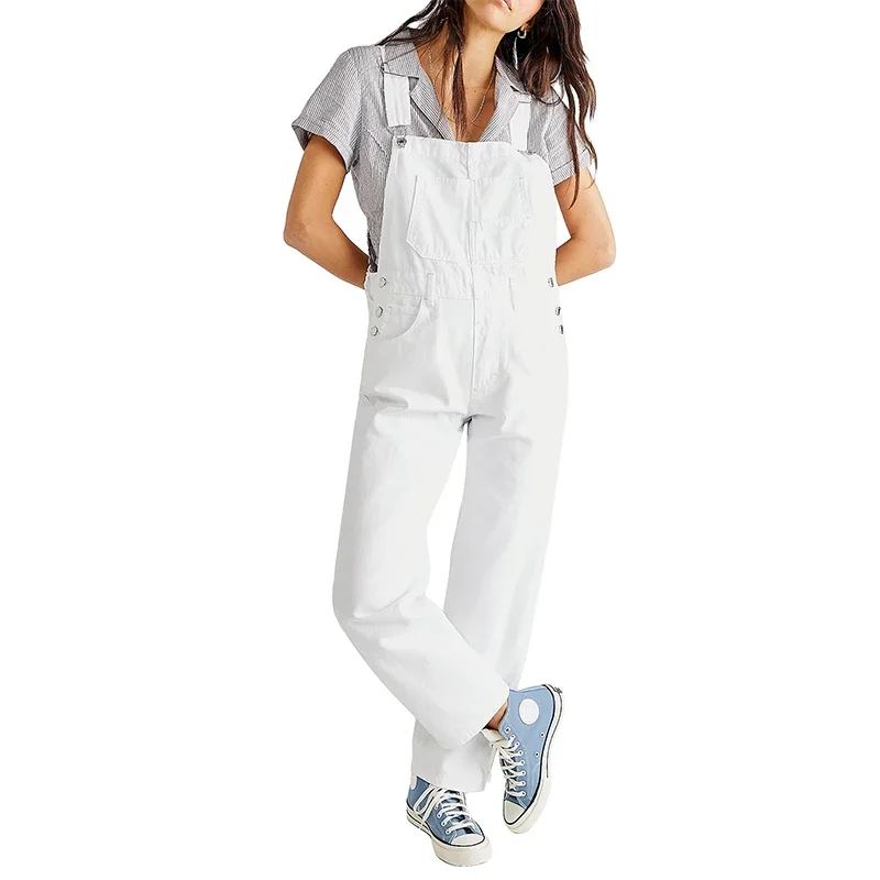 Spring and summer blue denim jumpsuit women's casual denim work clothes denim overalls large size loose slim fit retro jumpsuit