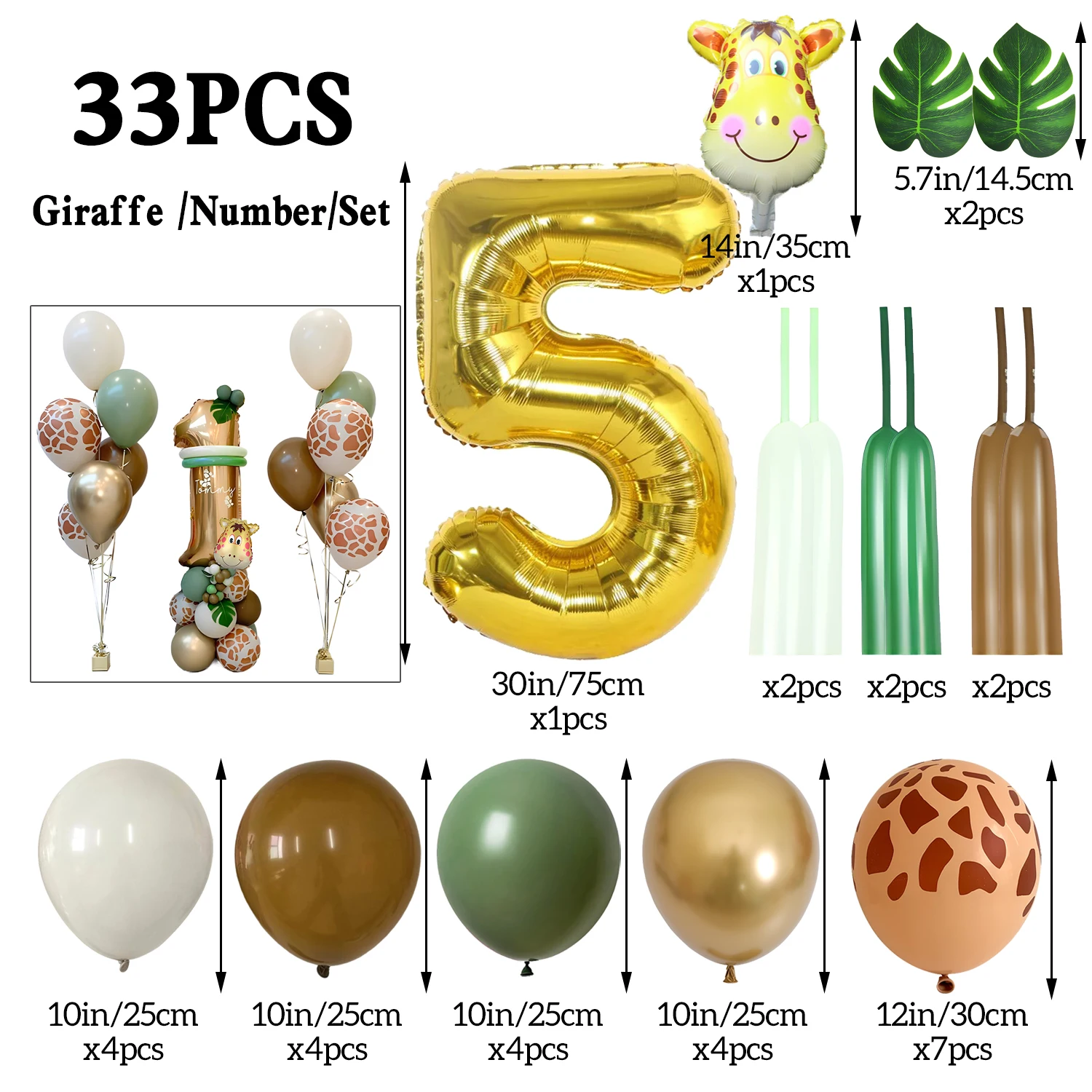 33 Stück grüne Dschungel Giraffe Ballon Geburtstag Party Dekoration Ballon Geburtstag Party Alter Zahlen 1-9 Ballon – Detail 7