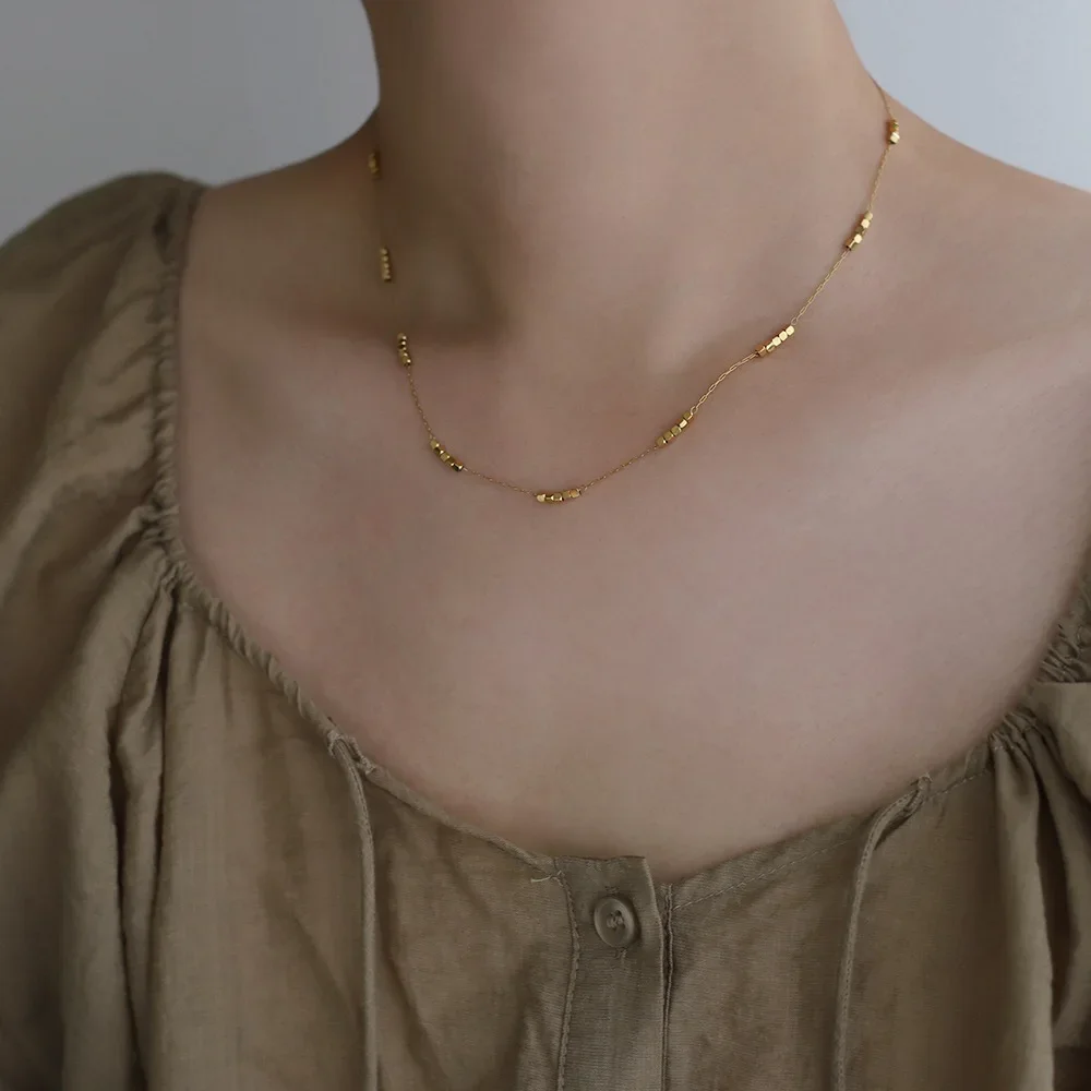 RHYSONG 316L Stainless Steel With Small Block Beads Exquisite Fashion Clavicle Chain Necklace Kpop Collar Jewelry For Women 2024