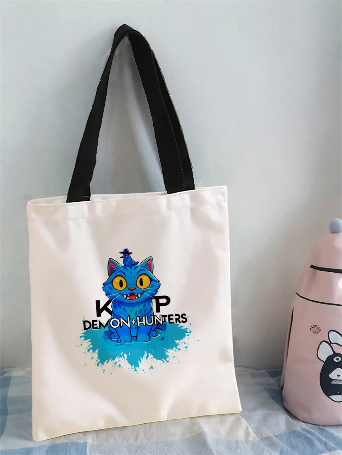 Cartoon printed casual handbag, reusable fashionable backpack, multifunctional handbag, canvas shopping bag