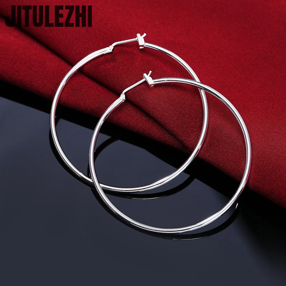 High Quality New 925 Sterling Silver Hoop Earrings For Women Engagement Party Jewelry 5CM Big Circle Trendy Christmas Gifts 3