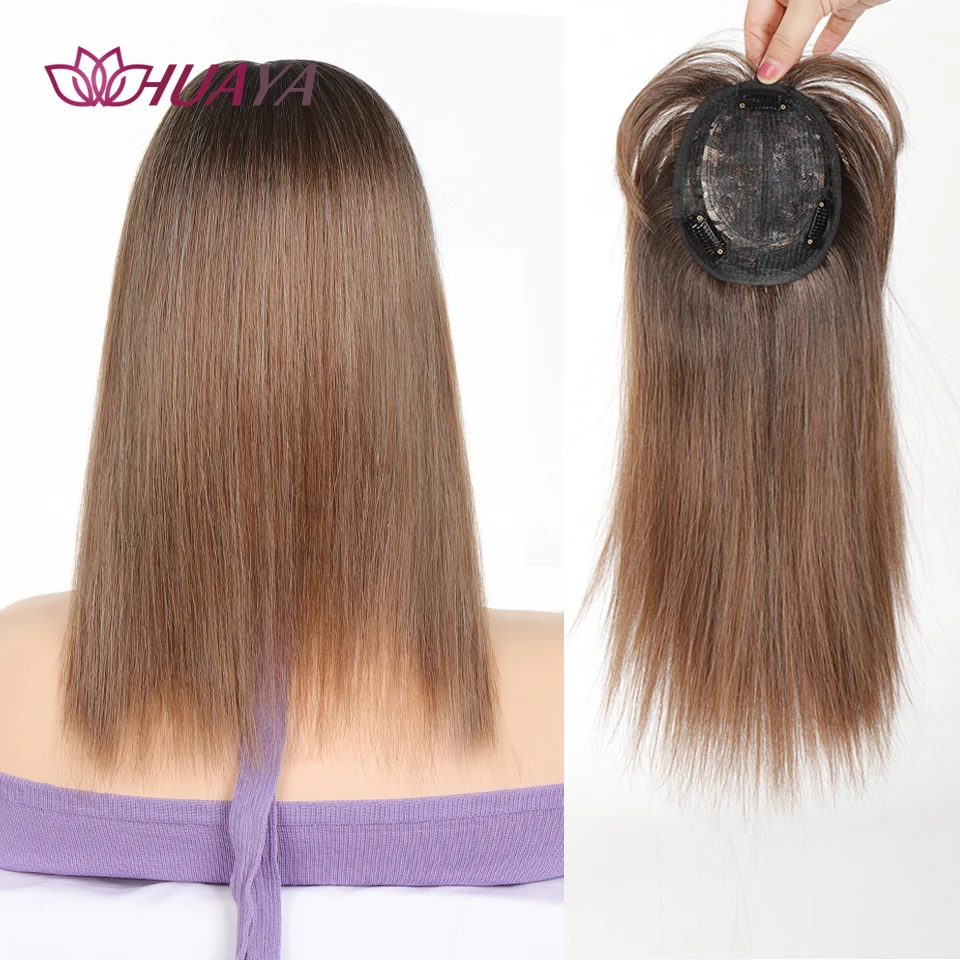 Synthetic Long Straight Topper Wig Clip in Hair Extensions Natural Fluffy Head Top Fake Hair Piece with Bang Clip Black  Brown