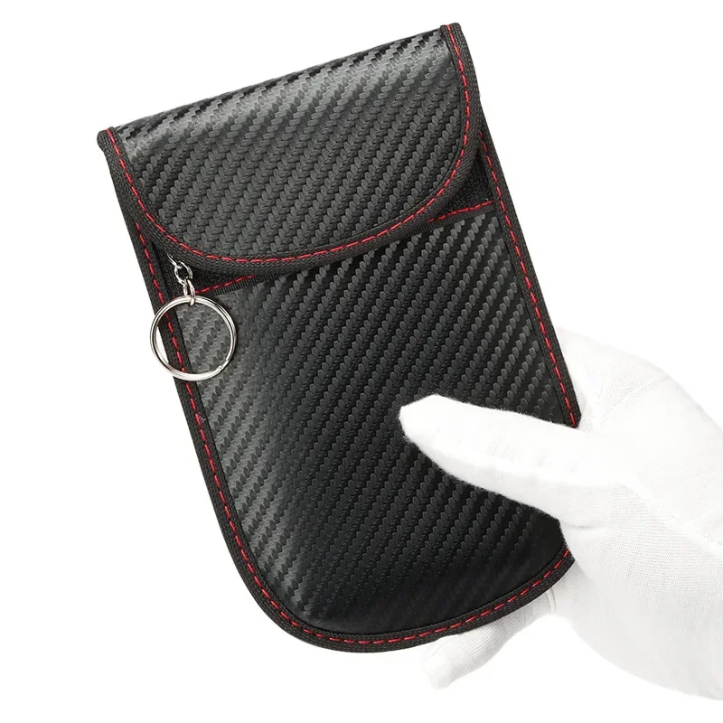 RFID Signal Blocking Car Key Protector with Double-Layer Carbon Fiber Anti-Theft Pouch