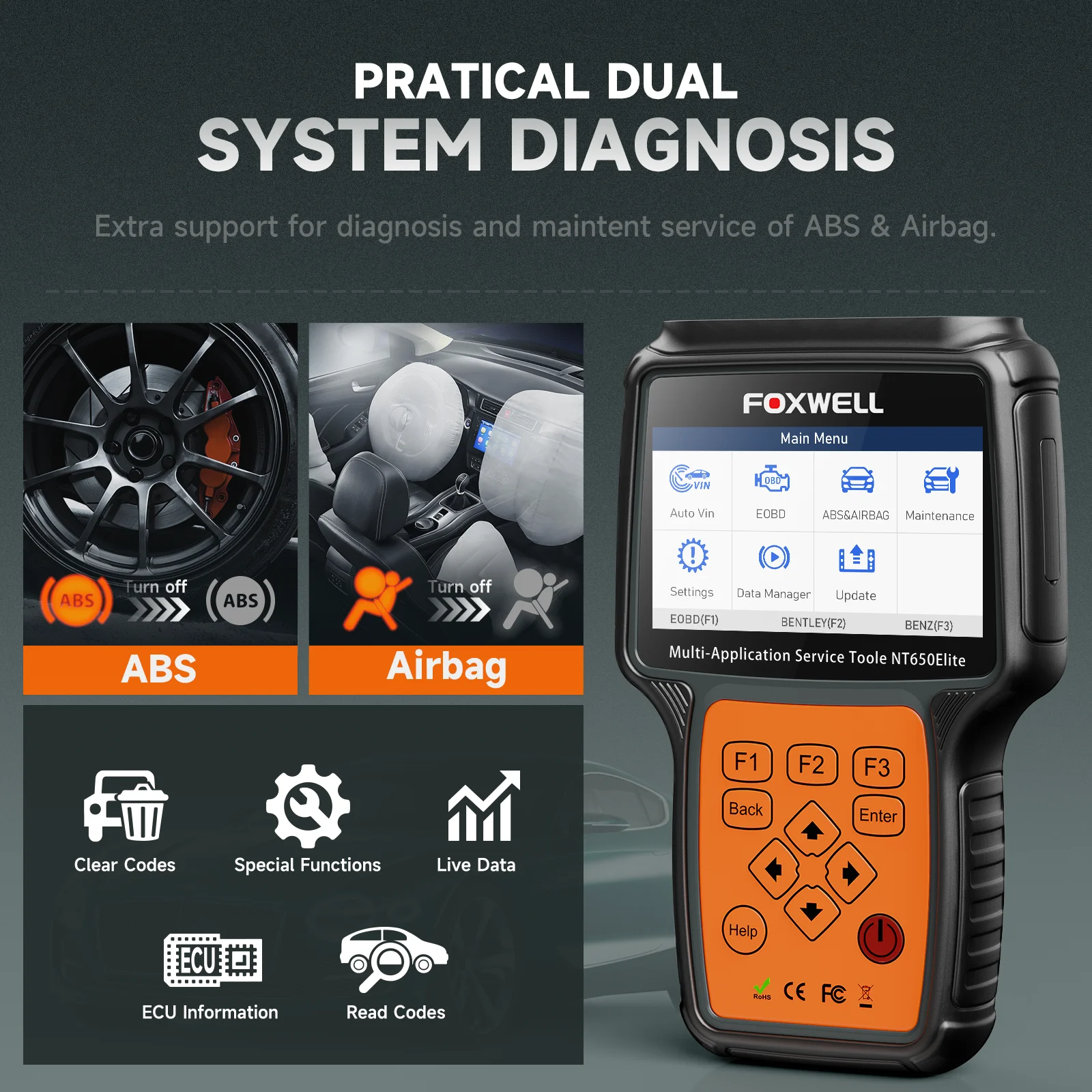 FOXWELL NT650 Elite OBD2 Automotive Scanner SAS A/F OIL EPB BRT TPS 26+ Reset Professional Auto Car Diagnostic Tool OBD2 Scanner