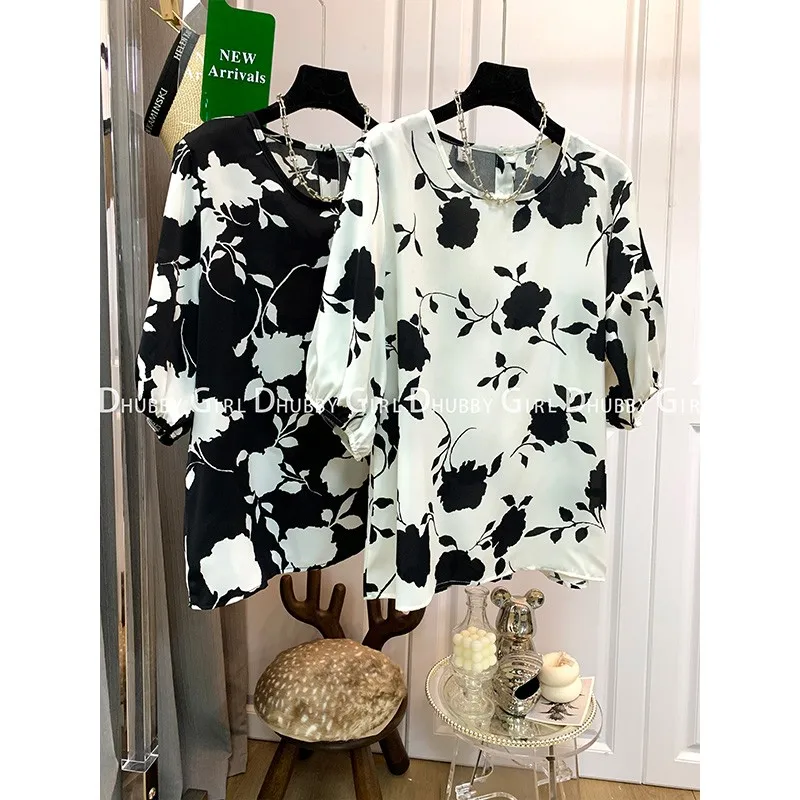 

Fashion Floral Printed Women Blouse Shirt Summer Casual O Neck Pullover Tops Half Sleeve Elegant Slim Streetwear Party Shirts
