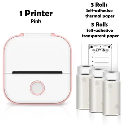 Phomemo T02 Portable Mini Thermal Printer for DIY and Journaling with Self-Adhesive Stickers (Pink-6 Rolls Set 1)