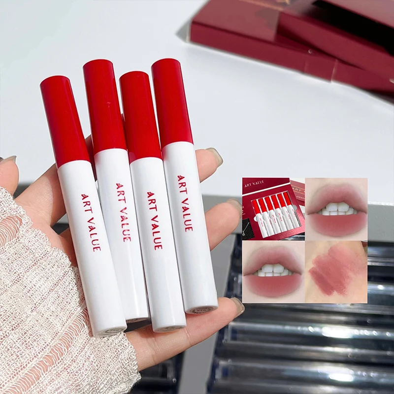 Matte Liquid Lipstick Kit Non Stick Cup Waterproof Lip Gloss Long Lasting Korean Cosmetics Makeup For Women Red Lipstick Box Set 5