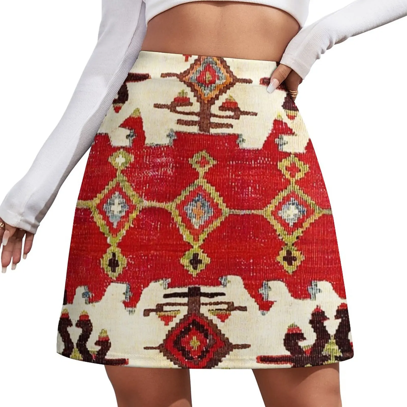 BurdurAntique South West Anatolia Turkish Kilim Print Mini Skirt Women's skirts Skort for women mini denim skirt