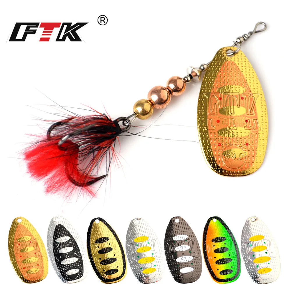 FTK Fishing Lure Spinner Bait Lures 1pcs 8g 13g 19g Metal Bass Hard Bait With Feather Treble Hooks Wobblers Pike Tackle