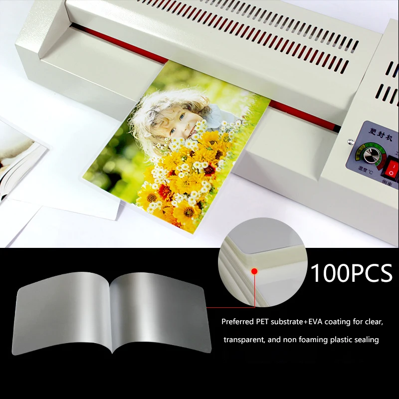 100PCS Thermal Laminating Film PET for Photo/Files/Card/Picture Lamination Pouch Laminator Hot Laminator Film, lamination film