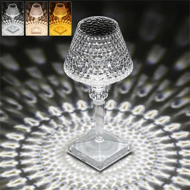 Crystal Table Lamp LED Diamond Night Lights Rechargeable Touch Light For Home Bedroom Bedside Decoration Lighting