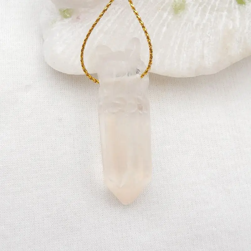 Natural Stone Quartz Handmade Animal Owl Pendant Bead,49x15mm,17g Semiprecious Stone DIY Jewelry Making Necklace Accessories