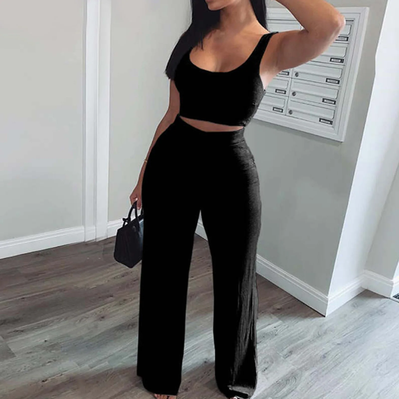 Women Tracksuit Sexy Sling Navel Exposed Tube Top Flared Legs Pant 2 Piece Set Elastic Waist Sleeveless Crop Tops костюм женский