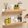 Bathroom Wood Shelf Holder Bath Shower Corner Rack Wall Mounted No Drill Shelves Organizer Kitchen Bathroom Storage Accessories 1