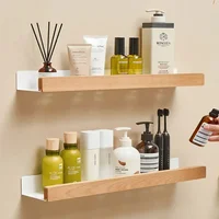 Bathroom Wood Shelf Holder Bath Shower Corner Rack Wall Mounted No Drill Shelves Organizer Kitchen Bathroom Storage Accessories 1